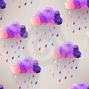 Retro cloud seamless pattern with rain symbol, hipster background made of triangles Retro background with rain drop