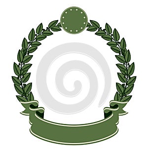 Retro coat of arms with green laurel wreath