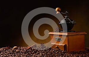 Retro coffee grinder and coffee