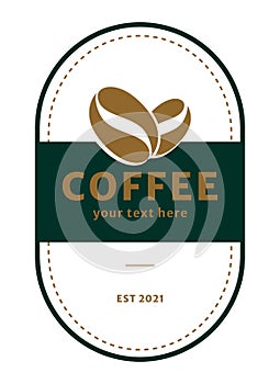 Retro coffee logo, labels, template in elegant and minimal style with gold color on green background illustration templates