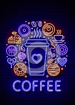 Retro coffee neon sign Illustration