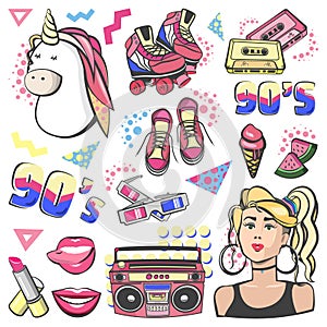 Retro collection fashion badge. cute stickers, patches, icons 90s memphis style