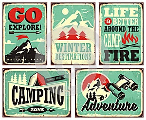 Retro collection of winter vacation signs photo