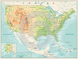 Retro Color Physical map of USA photo