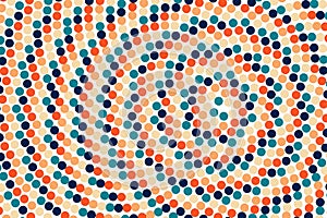 Retro colored dots in circular phyllotaxis shape creating swirl. Abstract geometric pattern design creating swirl motion and