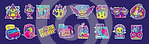 Retro colorful stickers, rave psychedelic icons