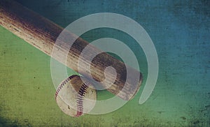 Retro coloring of old baseball bat and ball