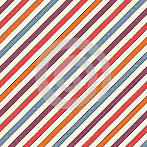 Retro colors diagonal stripes abstract background. Thin slanting line wallpaper. Seamless pattern with classic motif.