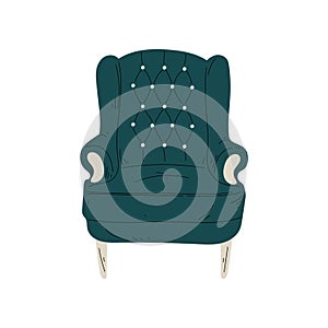 Retro Comfortable Armchair, Cushioned Furniture with Upholstery, Interior Design Element Vector Illustration