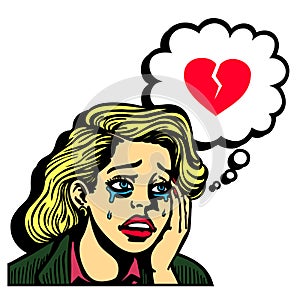 Retro comic book pop art girl crying broken-hearted vector