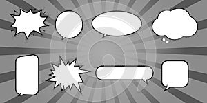 Retro Comic Empty Speech Bubble icon element Collection. Pop art style with black Halftone