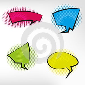 Retro comic empty speech bubbles set on colorful background