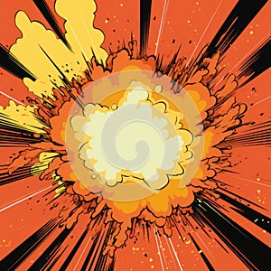Retro Comic Explosion Illustration With Intense Orange Supernova