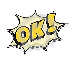 Retro comic ok speech bubble isolated on white