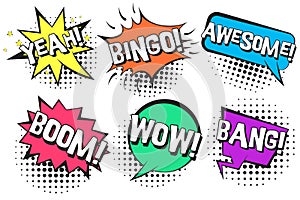 Retro comic speech bubbles with YEAH, BANG, WOW