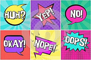 Retro comic speech bubbles with YEP, NOPE, OKAY