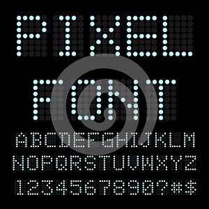 Retro computer font. Circle pixel alphabet.
