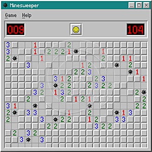 Retro computer game sapper. Classic pixel logic fun with numbers and bombs vintage digital mining. photo
