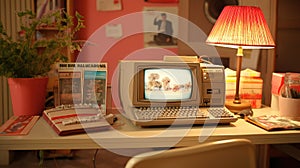 retro computer on kitchen table
