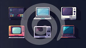 Retro computer and television collection on dark background photo