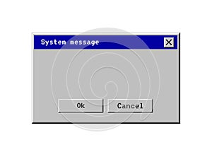Retro computer window. Old user interface warning message. Retro browser and error message popup photo
