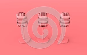 Retro concert or radio microphone  3d render. Pink mike on pink background