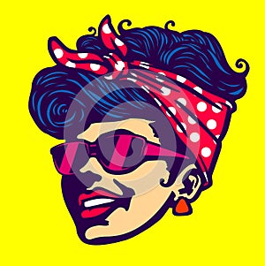 Retro cool girl face sunglasses rockabilly hairstyle photo