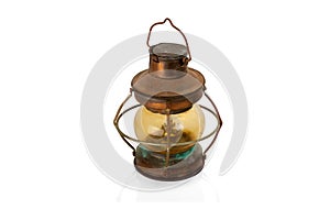 Retro copper kerosene lantern closeup isolated