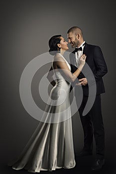 Retro Couple, Well Dressed Woman in Long White Dress, Elegant Man