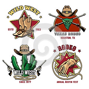 Retro cowboy rodeo emblem set