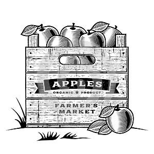 Retro crate of apples black and white photo