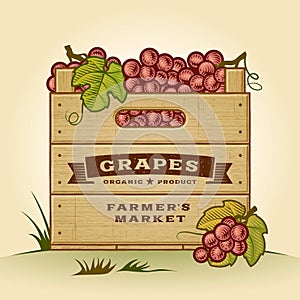Retro crate of grapes