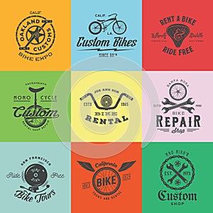 Retro Custom Bicycle Vector Labels or Logo Templates Set.