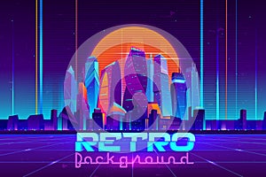 Retro cyberpunk urban background cartoon vector