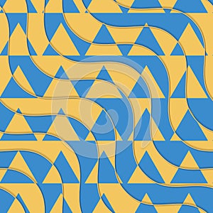 Retro 3D yellow and blue waves with cut out triangles