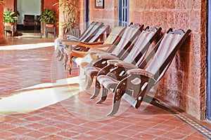 Retro deck chairs on Patio