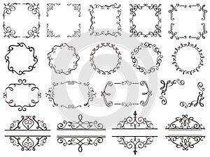 Retro decoration frames. Vintage filigree swirls border, elegant decorative frame and ornate divider classic elements photo