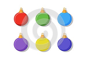 Retro decorative Christmas balls, vector Christmas card. Christmas tree color balls with bow. Symbol of Happy New Year