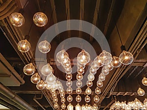 Retro Decorative Hanging Illuminated Light Bulbs Inside the Room