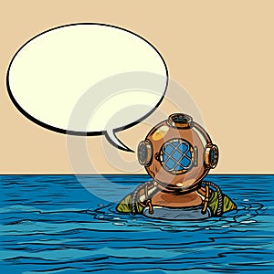 Retro deep sea diver in metal helmet