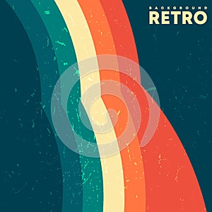 Retro design background with vintage grunge texture and colored stripes. Vector illustration