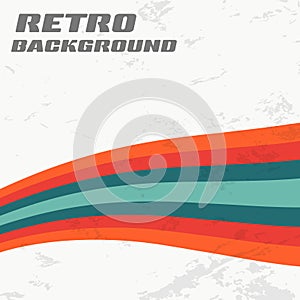 Retro design background with vintage grunge texture and colored wavy stripes. Vector illustration