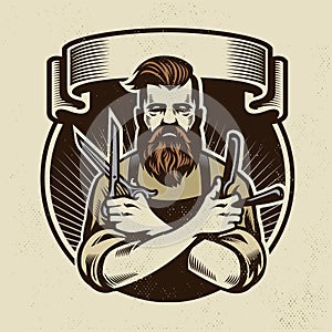 Retro design barberman with scissors