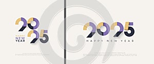 Retro Design Happy New Year 2025 with cut numbers, the latest design vectors with unique concepts. Design premium for greetings,