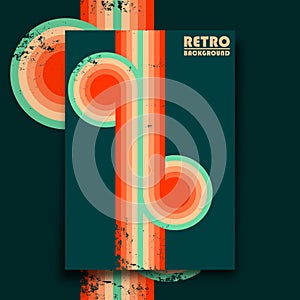 Retro design poster with vintage grunge texture and colorful twisted stripes