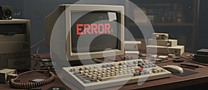 Retro desktop computer displaying error message on screen