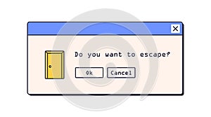 Retro dialog window, computer message box in 90s, 00s design style. 1990s UI, digital screen popup interface with