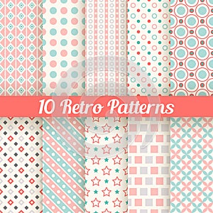 Retro different seamless patterns. Vector
