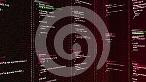 Retro digital background with vertical columns and self written code. Animation. Lines of computer code for the old