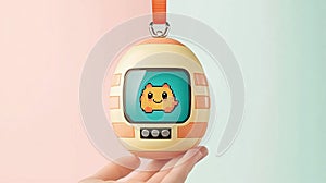 Retro digital pet toy with orange accents photo